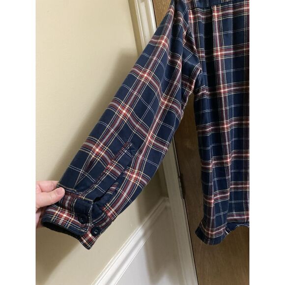 L.L. Bean Men's XS Fleece Lined Plaid Flannel Button Down Shirt Shacket Navy Red - Picture 12 of 15